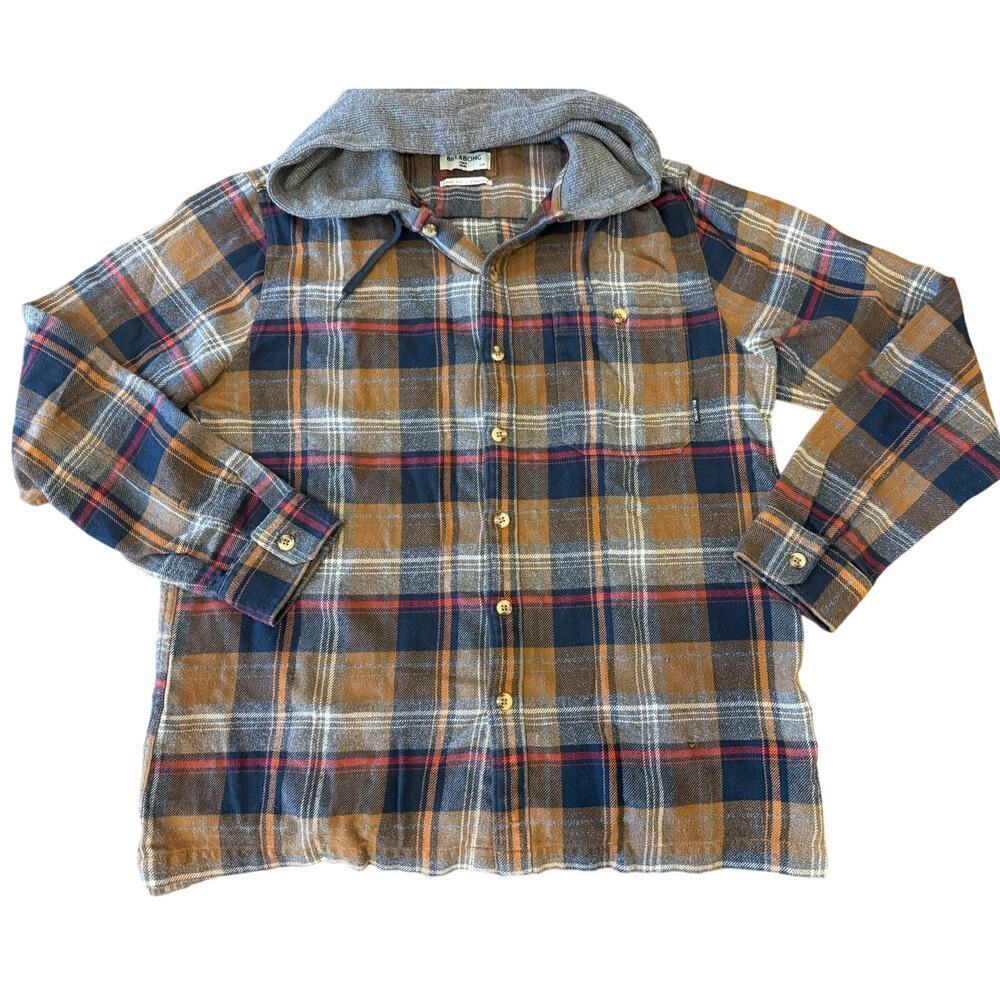BILLABONG Flannel Button Up Shirt Top with Hood size L Core Fit